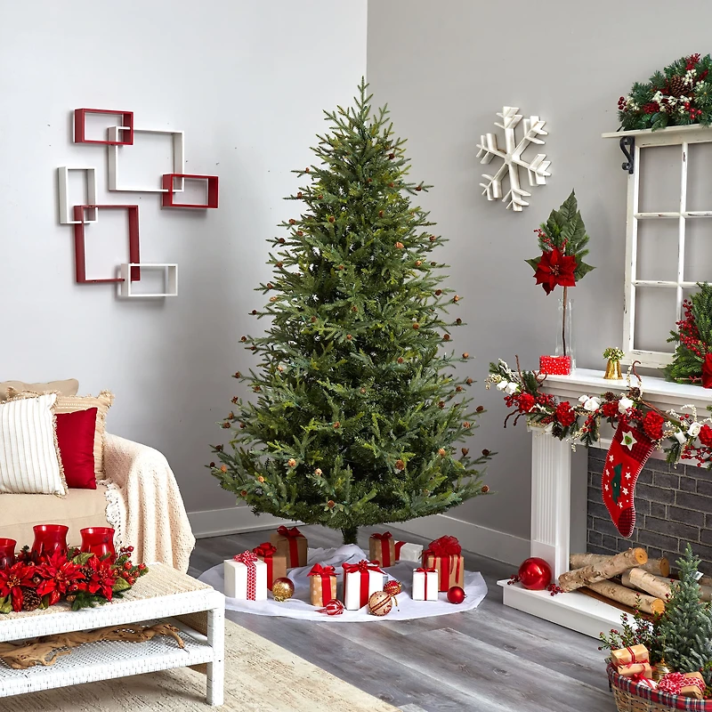 7.5ft. Pre-Lit Classic Pine & Pinecone Artificial Christmas Tree, Clear Lights