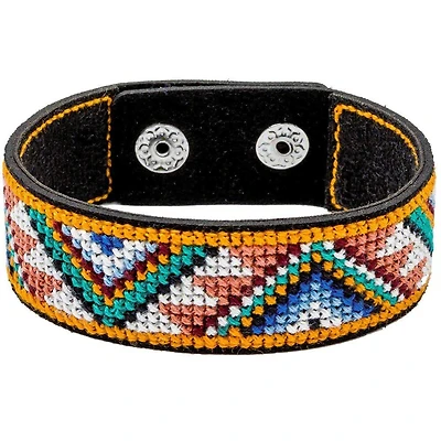 Wonderland Crafts Yellow & White Artificial Leather Cross Stitch Bracelet Kit