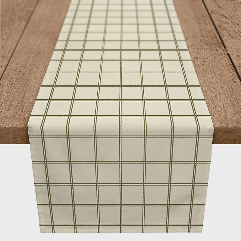 90" Green & Cream Check Cotton Twill Runner