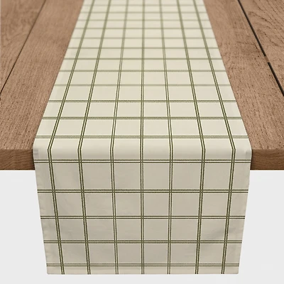 90" Green & Cream Check Cotton Twill Runner