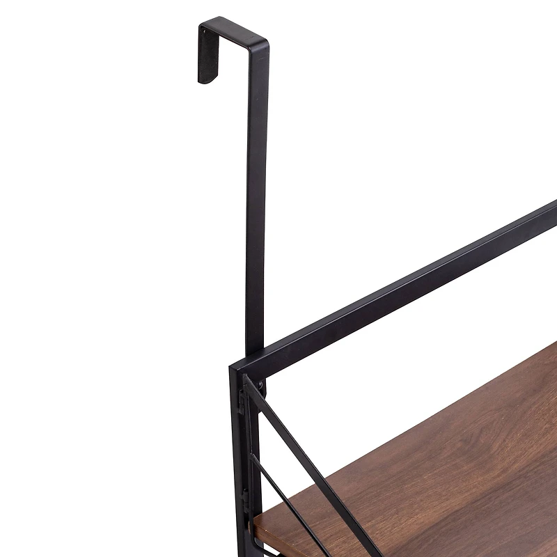 Honey Can Do Black & Walnut Collapsible Wall-Mounted Hamper with Bag and Shelf