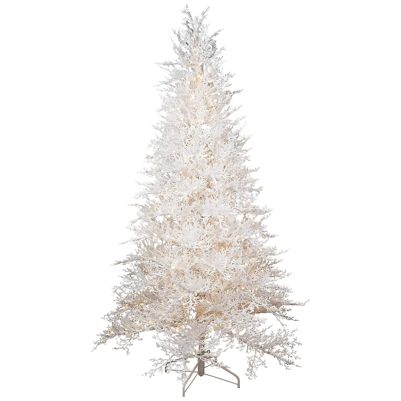 6ft. Pre-Lit Flocked Twig Artificial Christmas Tree, Warm White LED Lights