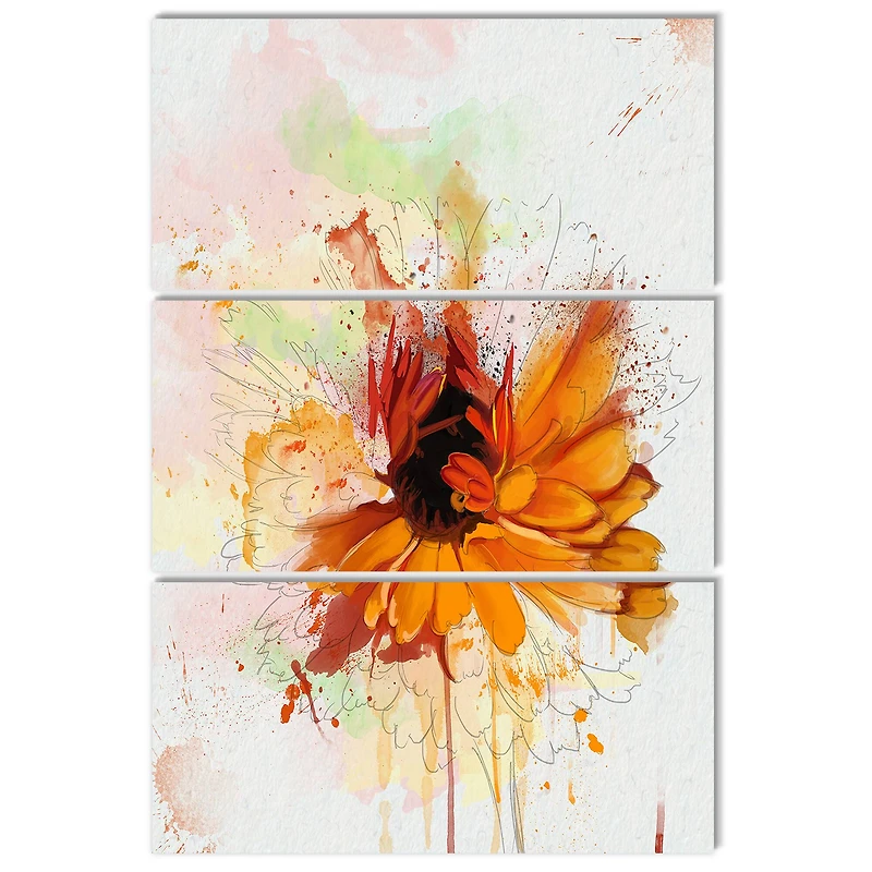 Designart - Sunflower Drawing with Paint Splashes