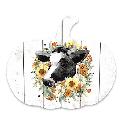 Pumpkin Shaped Cow & Floral Wooden Wall Hanging