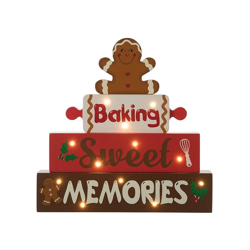 Glitzhome® 12" Lighted Wooden Christmas Gingerbread Man Block Table Décor