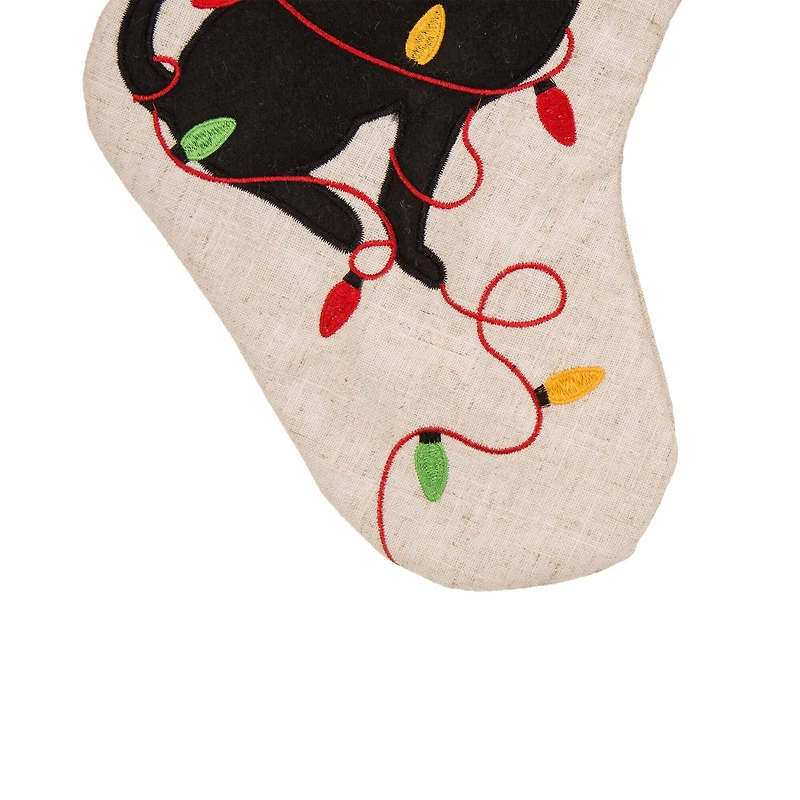 Glitzhome® 21" LED Embroidered Cat & Dog Linen Christmas Stockings, 2ct.