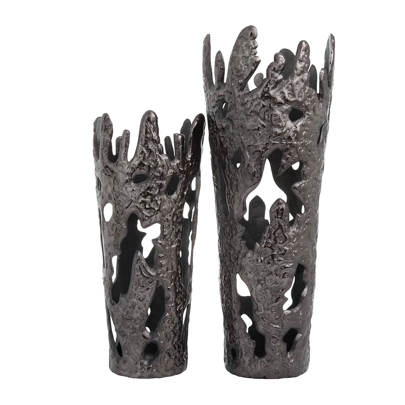 Set of 2" Black Aluminum Contemporary Vases, 20" x 7" x 6"