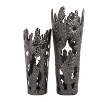 Set of 2" Black Aluminum Contemporary Vases, 20" x 7" x 6"