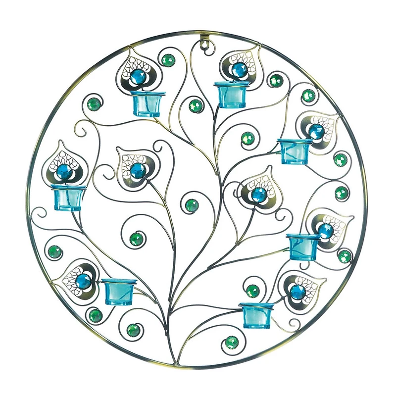 23'' Peacock Plumes Circular Candle Wall Sconce