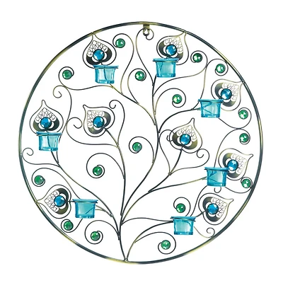 23'' Peacock Plumes Circular Candle Wall Sconce