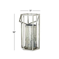 Silver Stainless Steel Contemporary Lantern, 18" x 10" x 11"