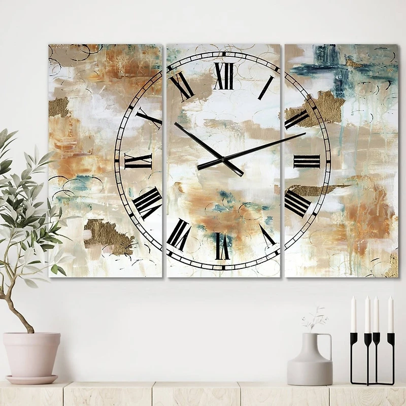 Designart Gilded Daydreams Oversized Multipanel Wall Clock