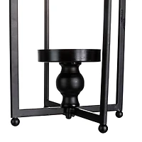 22" Modern Farmhouse Black Metal Candle Lantern