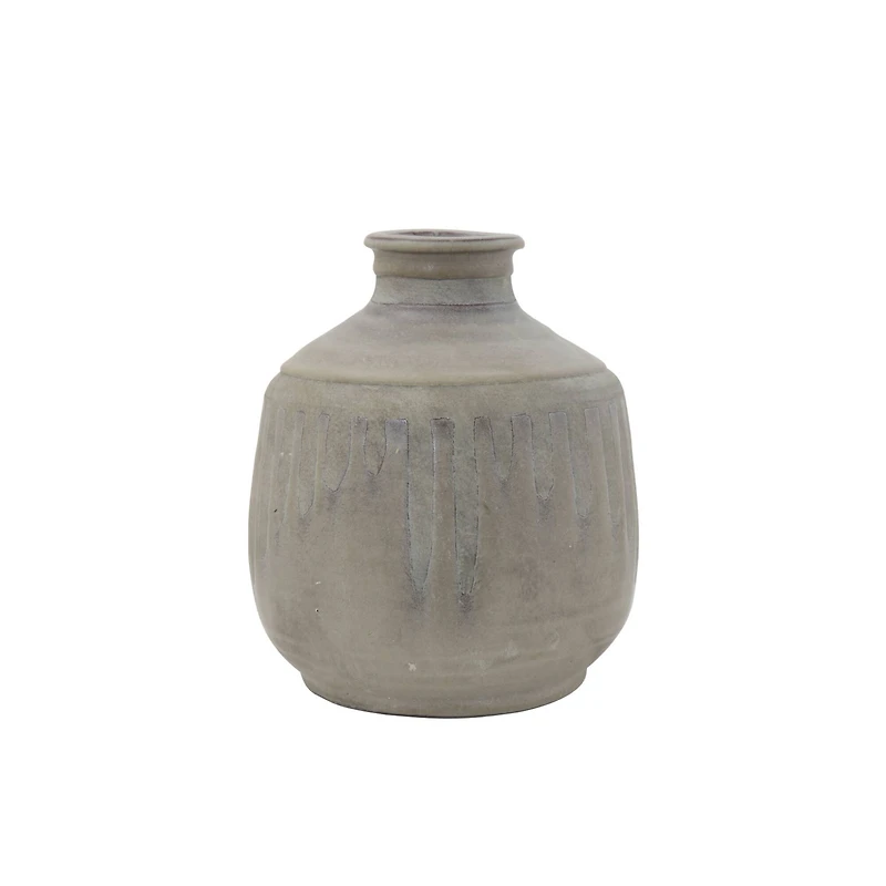Hello Honey® 10'' Gray Terracotta Vase with Distressed Blue Design