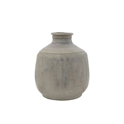 Hello Honey® 10'' Gray Terracotta Vase with Distressed Blue Design