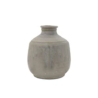 Hello Honey® 10'' Gray Terracotta Vase with Distressed Blue Design