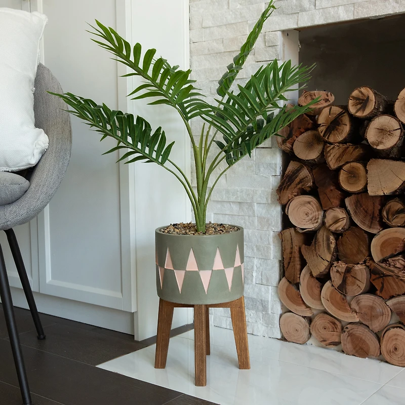 Flora Bunda® 3.15ft. Palm In Cement Planter On Wood Stand
