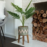Flora Bunda® 3.15ft. Palm In Cement Planter On Wood Stand