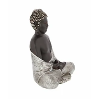 11" Silver Bohemian Polystone Buddha Sculpture