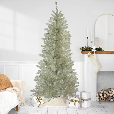 9ft. Unlit Metallic Platinum Artificial Tinsel Christmas Tree