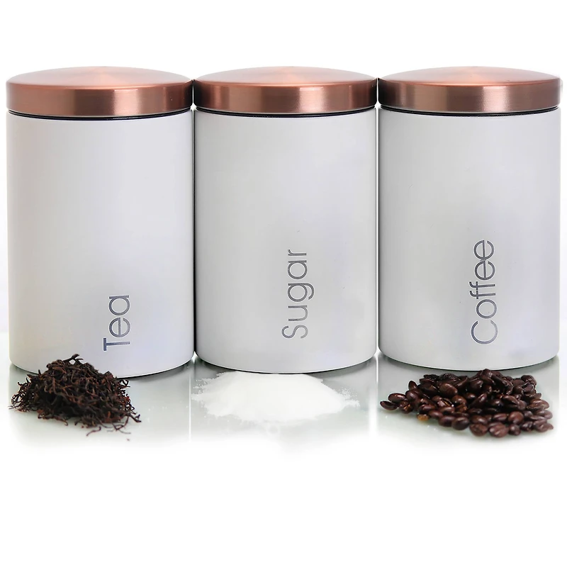 MegaChef Essential Kitchen Storage Matte White 3-Piece Sugar, Coffee & Tea Canister Set