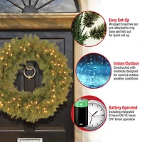 30" Norwood Fir Wreath with 100ct. Warm White Battery Operated LED Lights