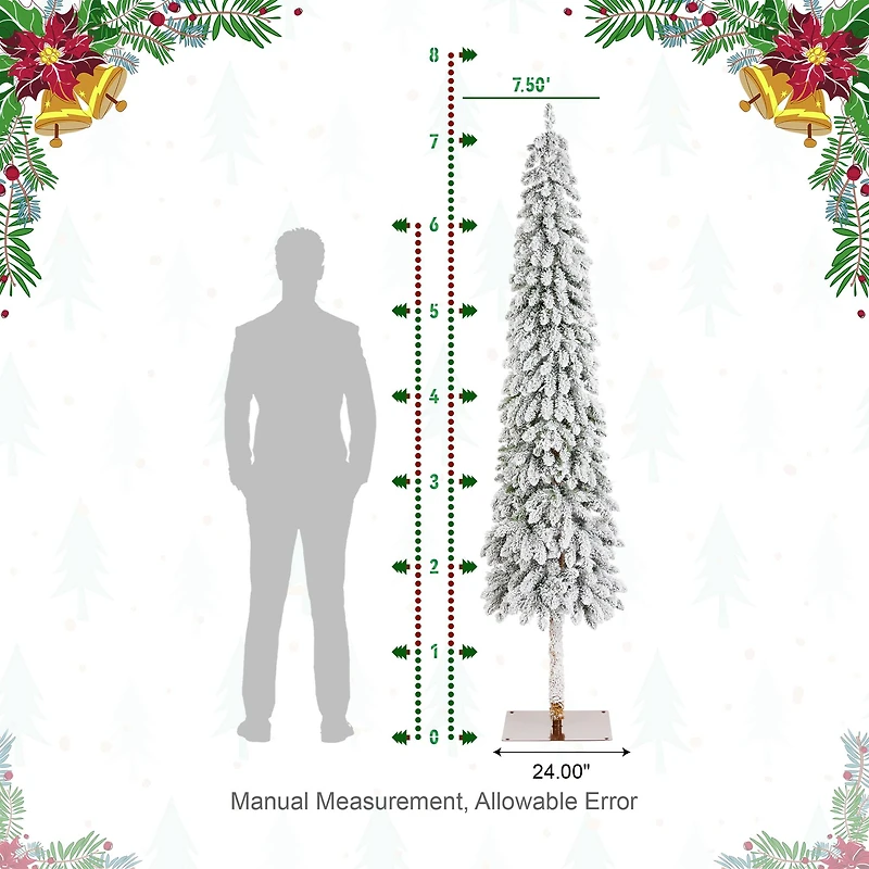 Glitzhome® 7.5ft Pre-Lit Flocked Artificial Christmas Tree, Warm White Lights