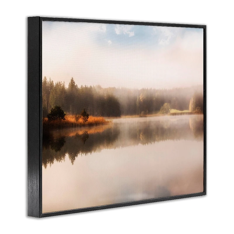 Stupell Industries Autumn Lake Misty Landscape Distant Pine Tree Forest Framed Giclee Art