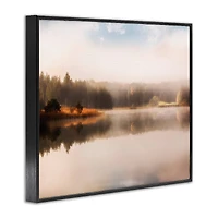 Stupell Industries Autumn Lake Misty Landscape Distant Pine Tree Forest Framed Giclee Art