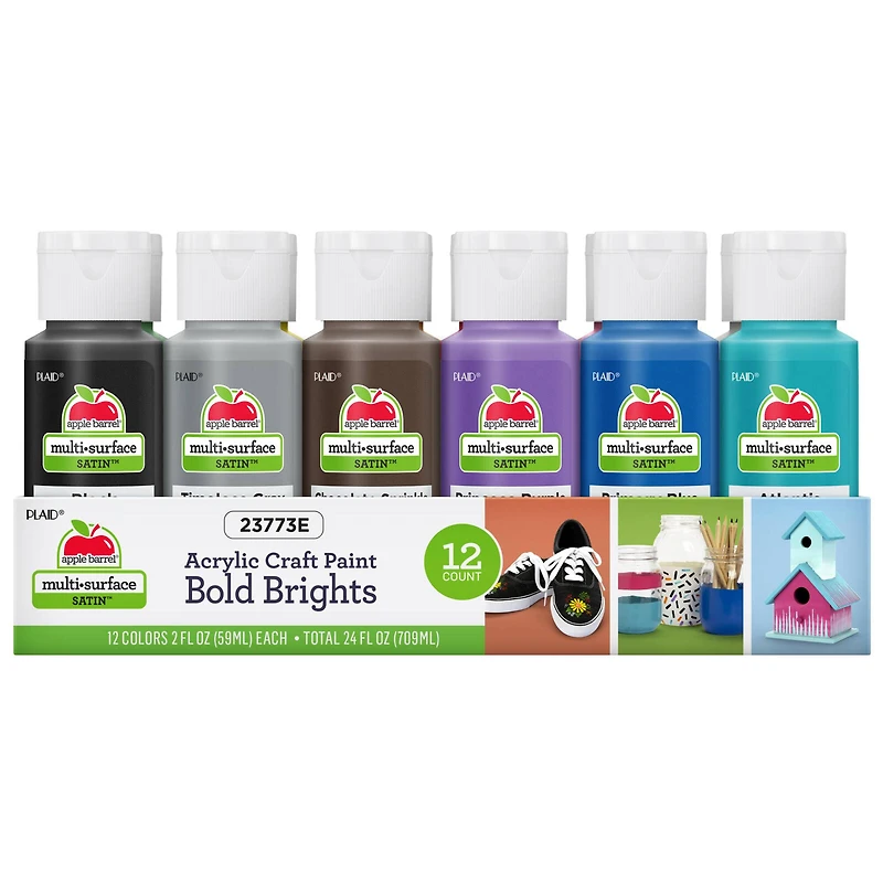 Apple Barrel® Acrylic Multi-Surface Satin Bold Brights 12 Piece Paint Set