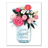 Home Sweet Home Floral Mason Jar Canvas Wall Art