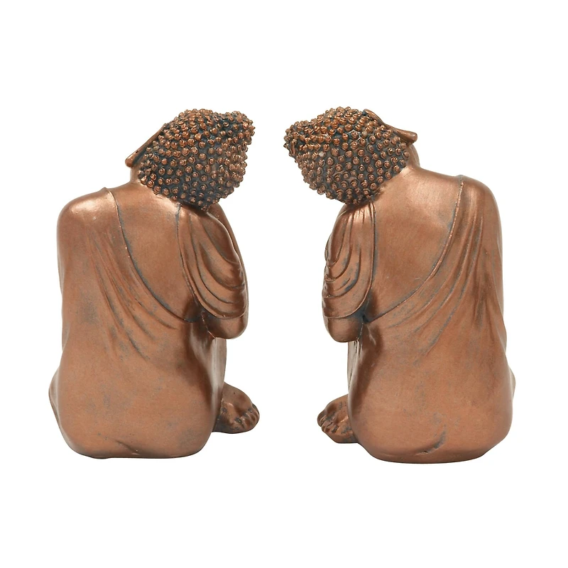 Set of 2 Bronze Bohemian Polystone Buddha Sculpture 5" x 9"
