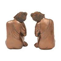 Set of 2 Bronze Bohemian Polystone Buddha Sculpture 5" x 9"