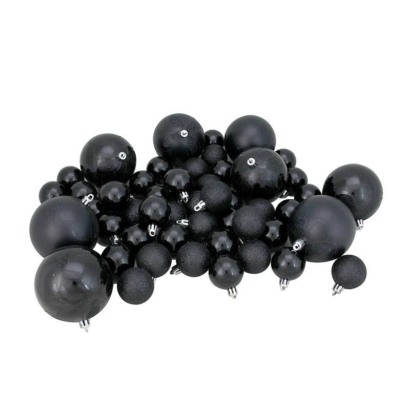 125ct. Jet Black Shatterproof 4-Finish Christmas Ornaments