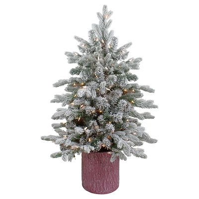 4ft. Pre-Lit Flocked Saratoga Spruce Artificial Christmas Tree in Decorative Pot, Clear Lights
