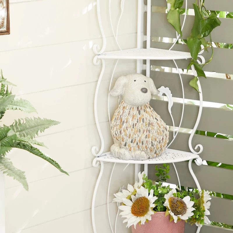 12" White Stone Farmhouse Dog Garden Sculpture