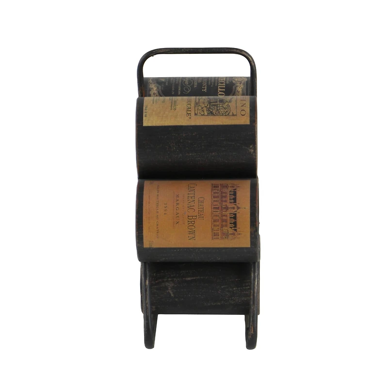 14" Black Metal Industrial Wine Holder Rack