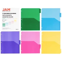 JAM Paper 9.75" x 11.5" 5-Tab Plastic Index Tab Dividers with Double Pockets