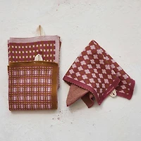 Hello Honey® Pink, Peach & Cream, Mixed Square Print Cotton Knit Dish Towel Set