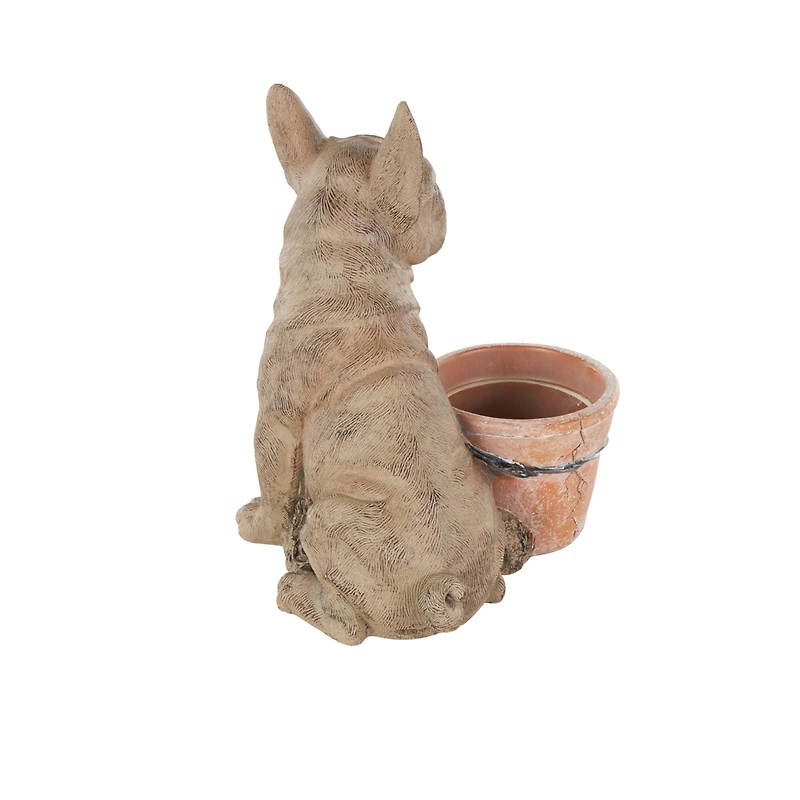 11" Textured Brown Dog Planter with Antique Pot