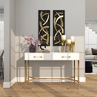 CosmoLiving by Cosmopolitan Gold Aluminum Pillar Candle Holder with Dripping Melting Designed Legs Set