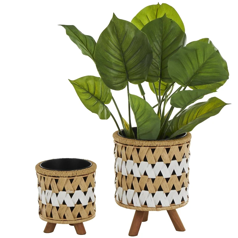 Brown Jute Rope Geometric Woven Chevron Planter Set
