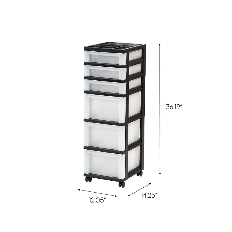 IRIS Black 6-Drawer Storage Cart With Organizer Top