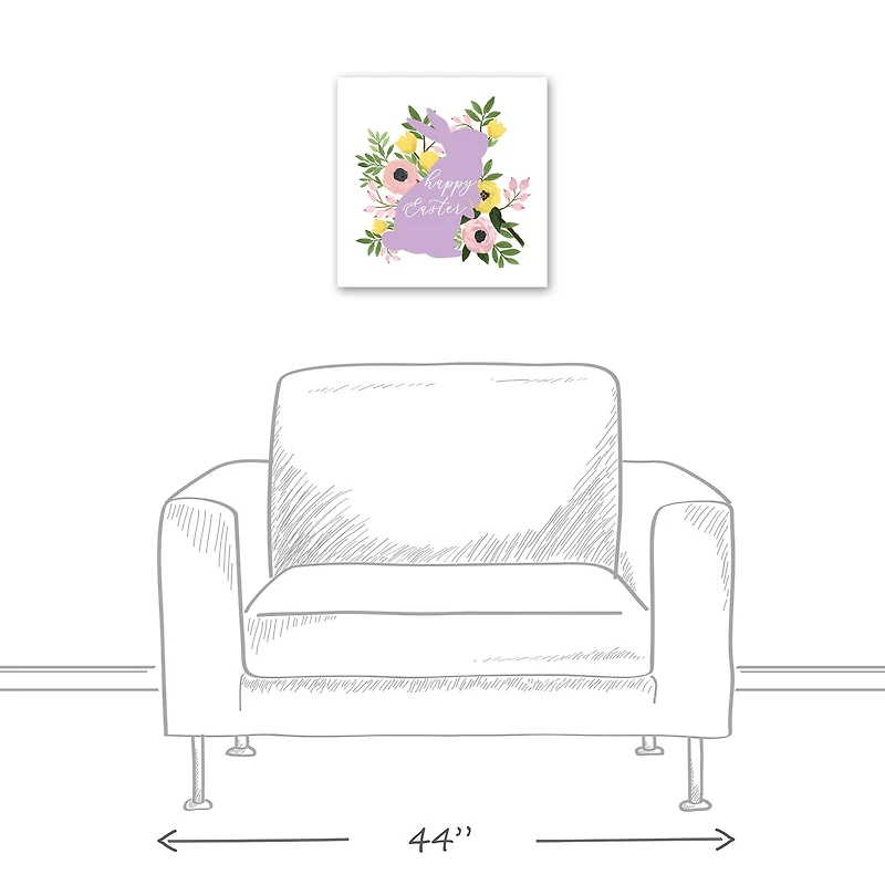 Happy Easter Floral Bunny 16" x 16" Canvas Wall Art