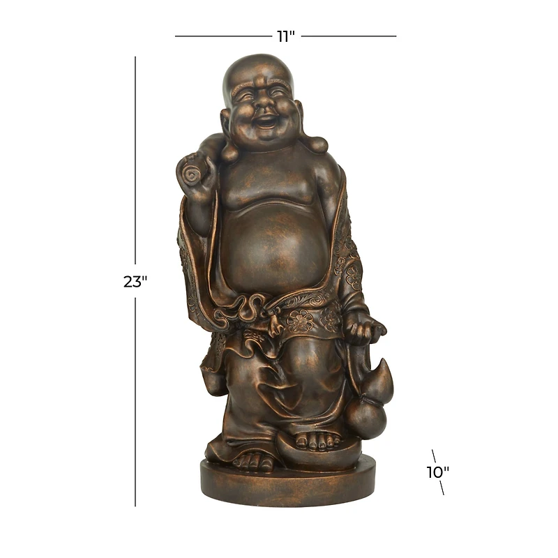 Brown Polystone Bohemian Buddha Sculpture 23" x 11" x 10"