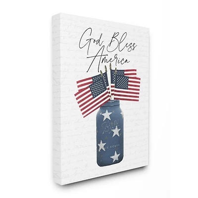 Stupell Industries Patriotic God Bless America Country Quote Jar Flags Canvas Wall Art