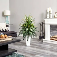 4ft. Mixed River Fern & Dogtail In White Tower Planter