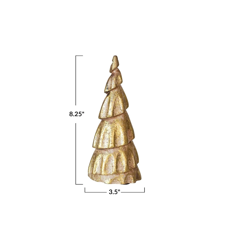 Hello Honey® 8.25" Carved Mango Wood Tree with Rubbed Gold Foil Finish