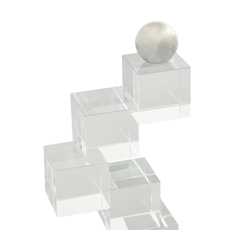 8.25" Clear Glass Stacked Squares Bookends with Silver Orbs, 2ct.