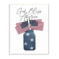 Stupell Industries Patriotic God Bless America Country Quote Jar Flags Wood Wall Plaque